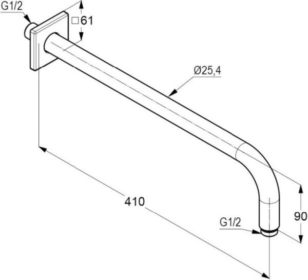 Kludi RAK KLUDI A-QA wall shower arm 400 mm DN 15 - Image 3